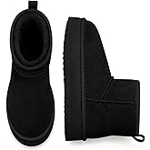 Litfun Suede Platform Mini Boots for Women Genuine Leather Fuzzy Ankle Winter Snow Boots with Fur Lined