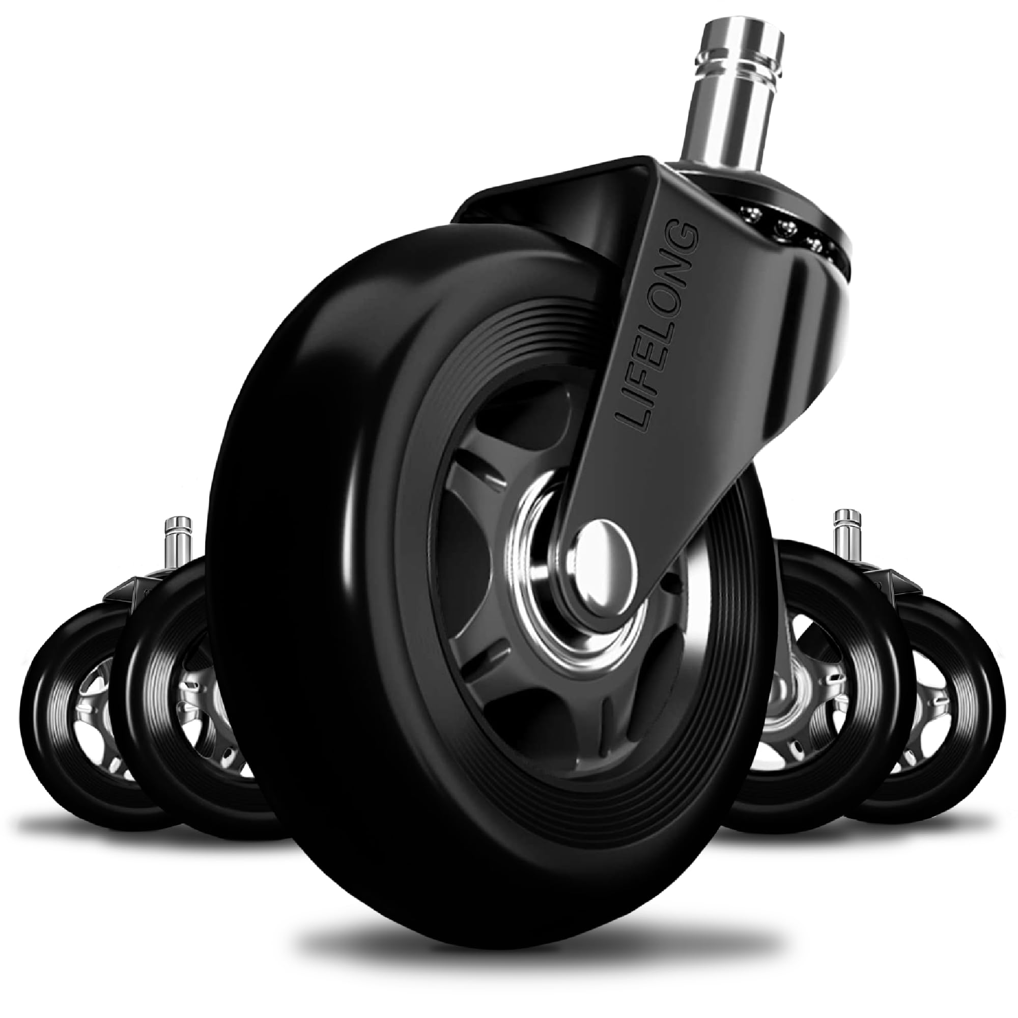 thumbnail image 2 of Lifelong Office Chair Wheels Replacement Rubber Chair Casters For Hardwood Floors And Carpet, Set Of 5, Stem Casters, Heavy Duty Office Desk Casters 2 of 14