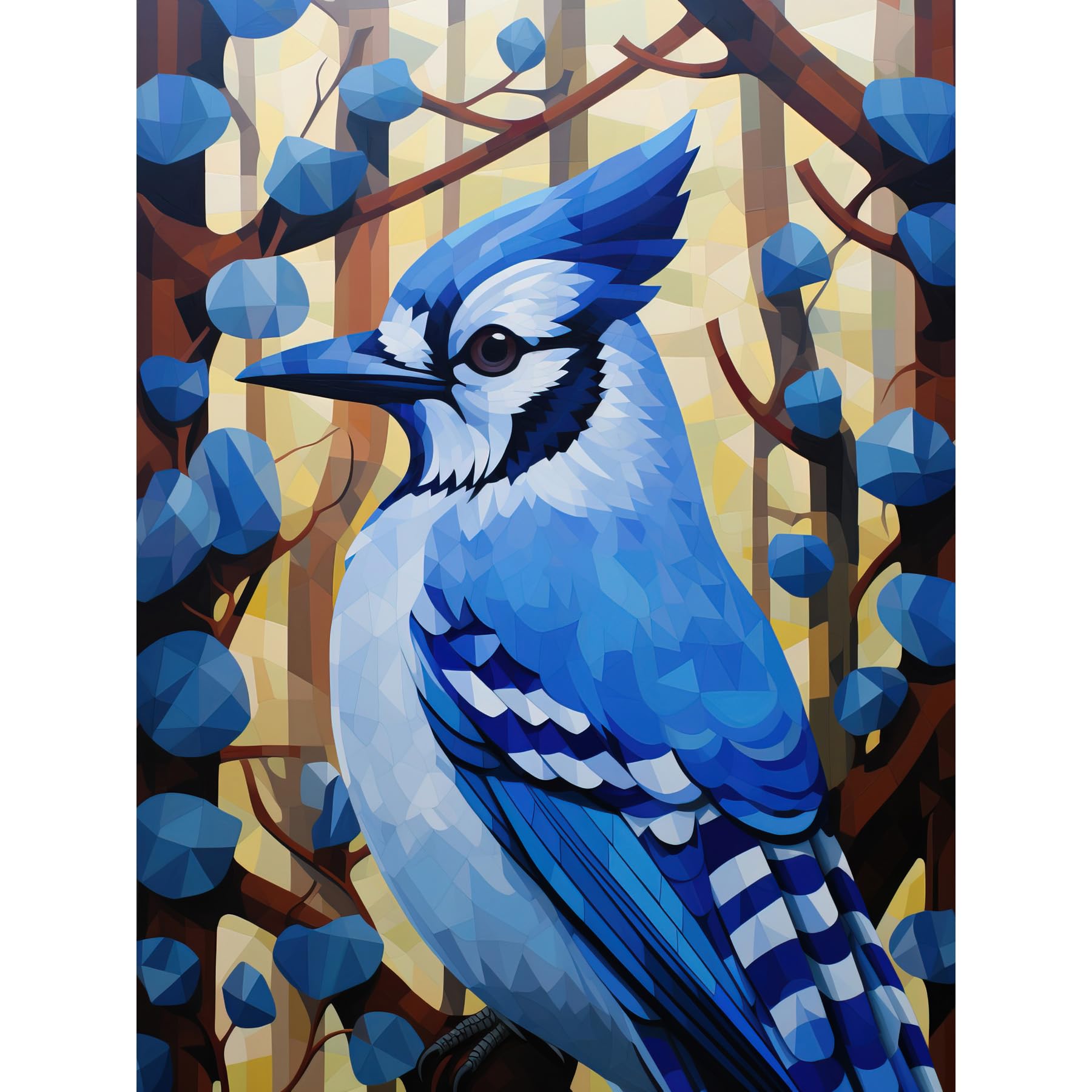 Artery8 Blue Jay Geometric Artwork Wild Bird Perched on Tree Polygonal Forest Landscape Extra Large XL Wall Art Poster Print