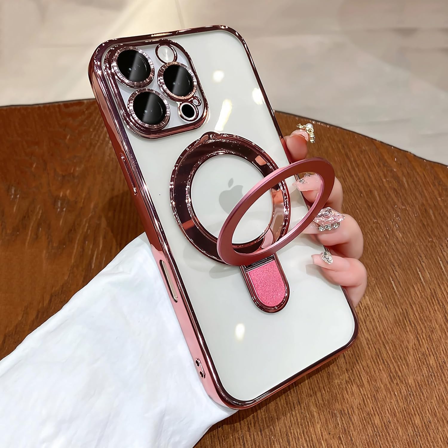 XSHKJDHJS Magnetic Case for iPhone 16 Pro with Invisible Stand Built-in Camera Lens Protector Shockproof[Military Drop Protection] Soft TPU for iPhone 16 Pro case 6.3",Pink