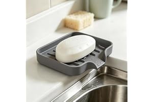 1PC Small Upgrade Dark Grey Silicone Draining Mat, Waterproof Coaster Soap Holder Tray for Bathroom Toilet Kitchen Counter Or