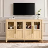 Aivermeil 55" Sideboard Cabinet with Glass Doors, Large Buffet Cabinet with Storage and Shelves, Modern Accent Console Table for Dining Room Living Room Entryway