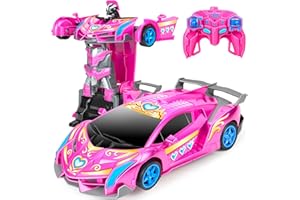 Hymaz Transform RC Cars Toys for Kids 4 5 6 7 8, 2.4GHz Princess Remote Control Car Robot One-Button Deformation, 360° Rotation Transforming Cool Toys for Girls Birthday Gifts