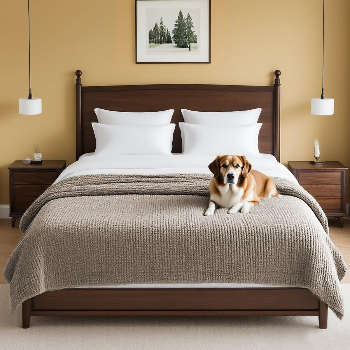 Photo 1 of H.VERSAILTEX Plush Chenille Couch Cover for Dogs Pets Blanket for Bed Anti-Slip Soft and Durable Furniture Protector for Small Medium Large Cats Washable (52" x 82", Taupe)