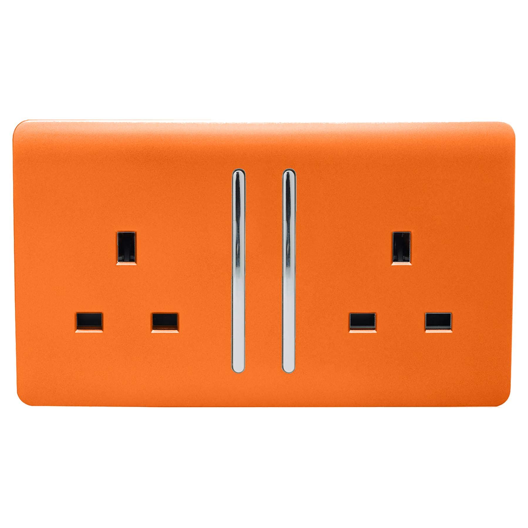 Trendi 2 Gang Artistic Modern Glossy 13 Amp Switched Tactile Plug Socket, Orange