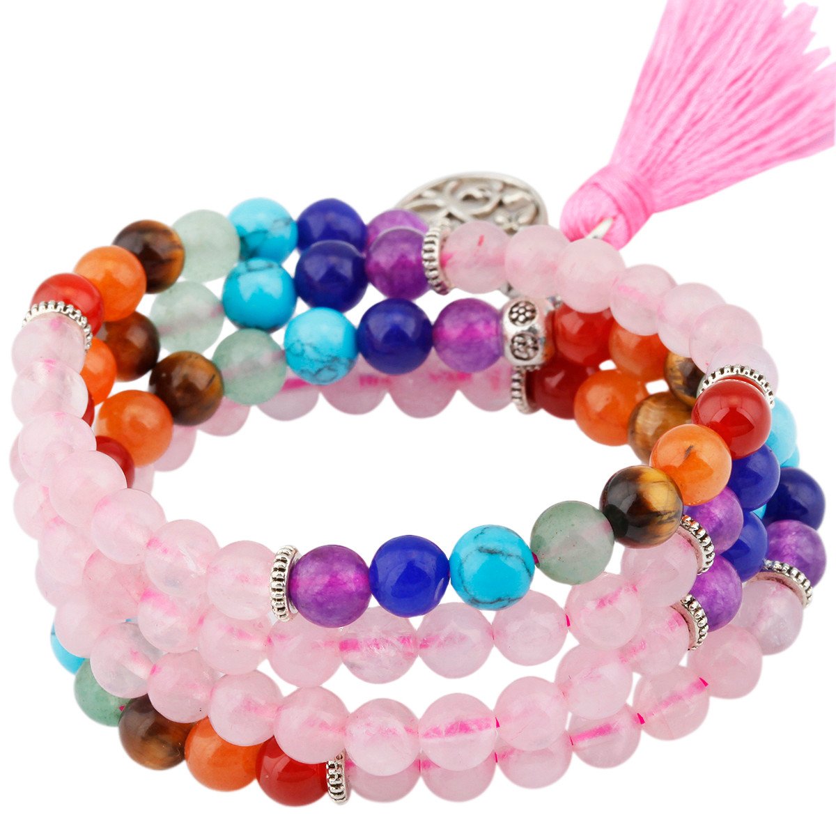 KYEYGWO 108 Prayer Mala Beads Wrap Wrist Bracelet for Women & Men, Tibetan Buddhist Meditation Stone Necklace for Unisex Elastic, Rose Quartz โ image 1