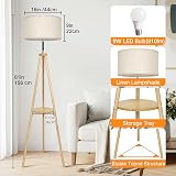 OUTON Solid Wooden Tripod Floor Lamp with Remote, Dimmable & 4 Color Temp view 5