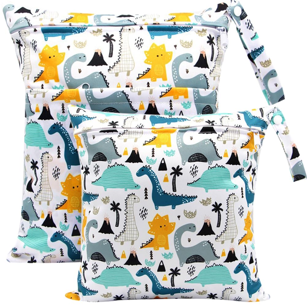 FenFang Wet Bag, Wet Dry Bags for Cloth Diapers Nappy Daycare Organiser Storage Bags, Waterproof Washable Reusable Zipper Bag (Blue Dino)