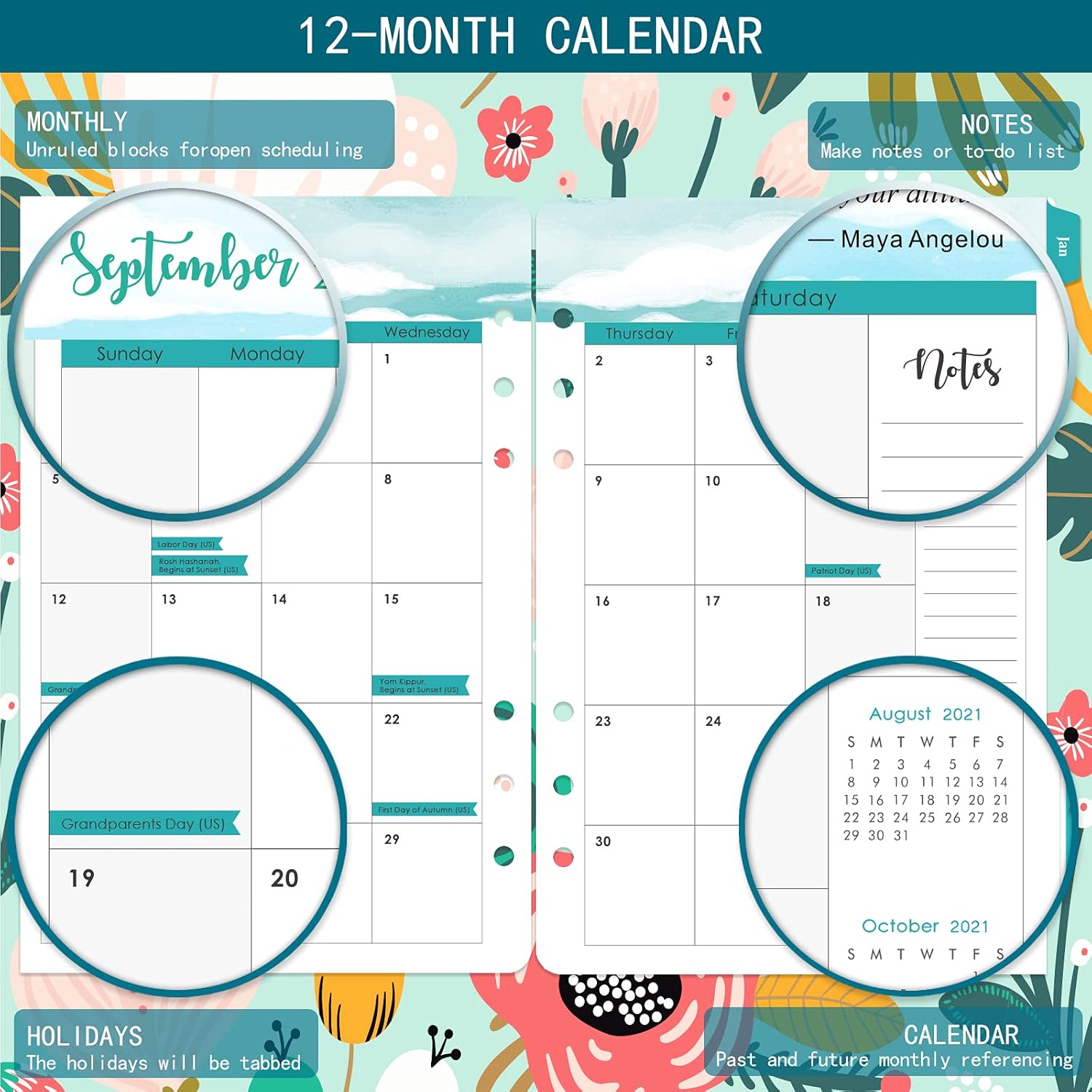 2021-2022 Planner Refill - 6-Hole Punched, 5.5" x 8.5" (including tabs), Planner refill/Inserts, July 2021-June 2022 : Office Products