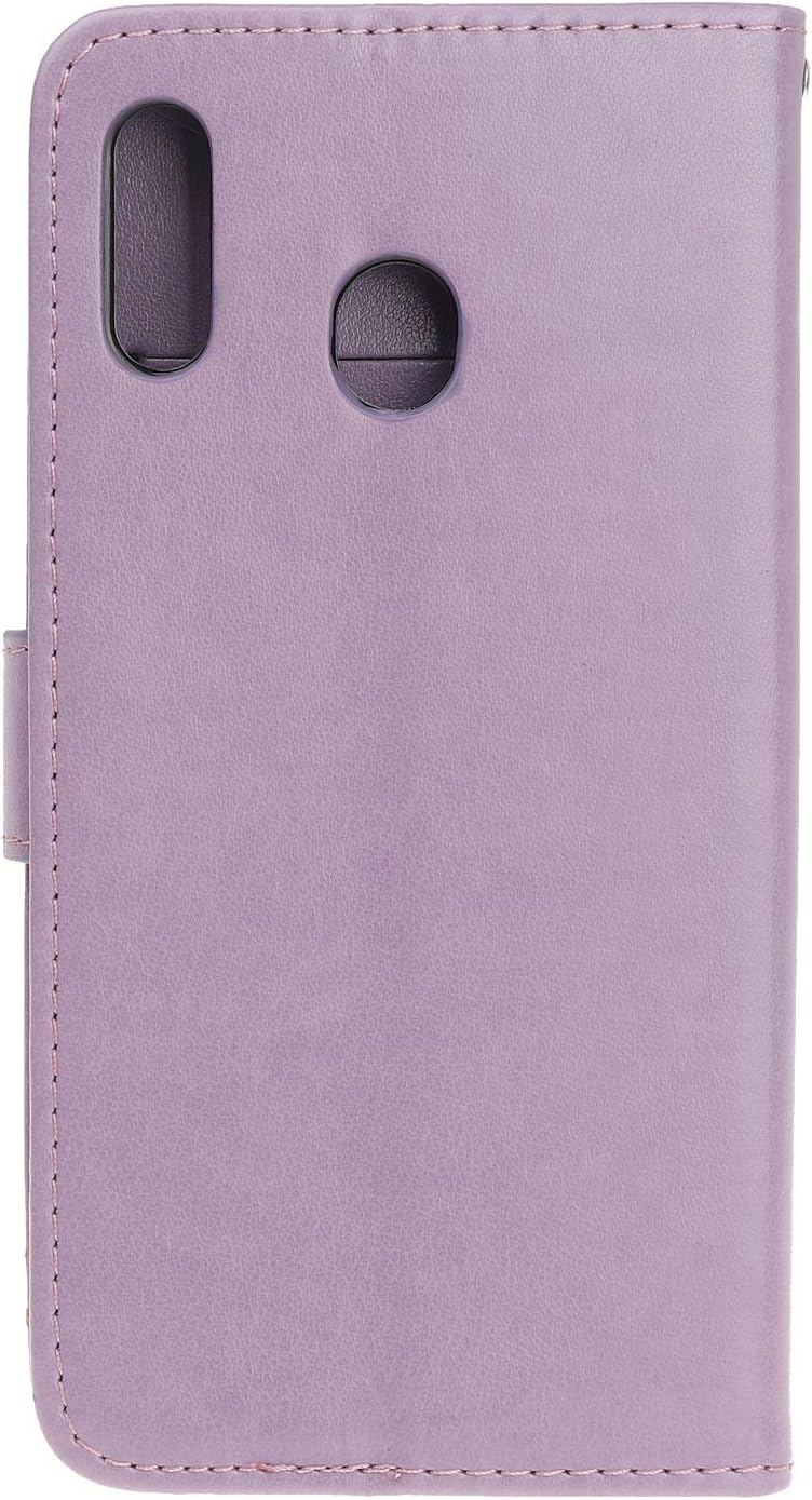 Reevermap Samsung Galaxy A20E Case Flip Cover PU Leather Wallet Lotus Butterfly Embossed Magnet Closure Card Slot Holder Stand Silicone Bumper Shockproof Case for Samsung Galaxy A20E Light Purple - Image 3