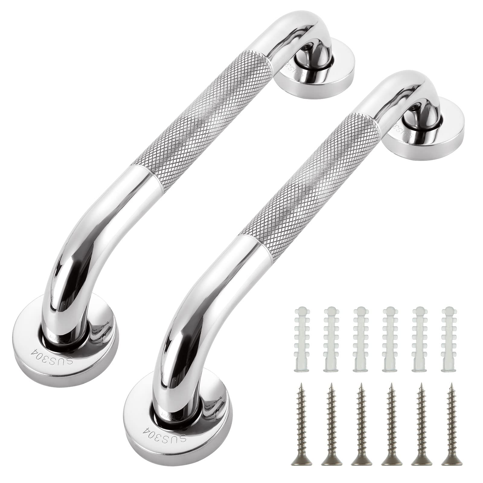 JMIATRY 2 Pack Grab Rails for Bathroom, 13 Inch Anti Slip Grab Handles for Elderly, Chrome Stainless Steel Safety Shower Handle Support Rail, Toilet Handle Rails