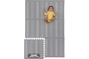 Childlike Behavior Baby Play Mat - 72x48-Inch Tummy Time Mat - 6-Piece Interlocking Foam Floor Tiles for Toddlers - Soft Waterproof for Floor Play and Crawling - Grey