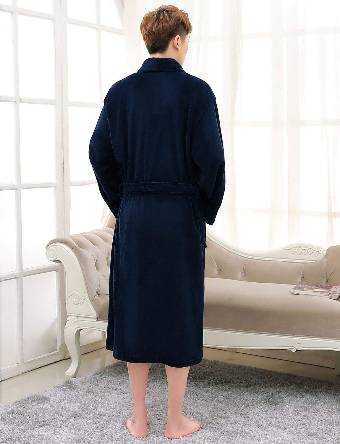 CaiDieNu Men\'s Dressing Gown Luxury Soft Bath Robe Microfiber Nightwear Knee Length Housecoat Loungewear