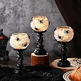 Geelin 3 Pcs Skull Tealight Candle Holder for Halloween Decoration Resin Gothic Skeleton Candlestick Holders Black Retro Spooky Desktop Decor for Halloween Fireplace Home Office Dining Party