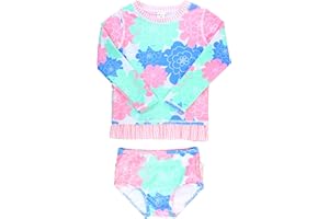 RuffleButts Baby/Toddler Girls Long Sleeve Rash Guard UPF50+ Sun Protected Bikini Swimsuit