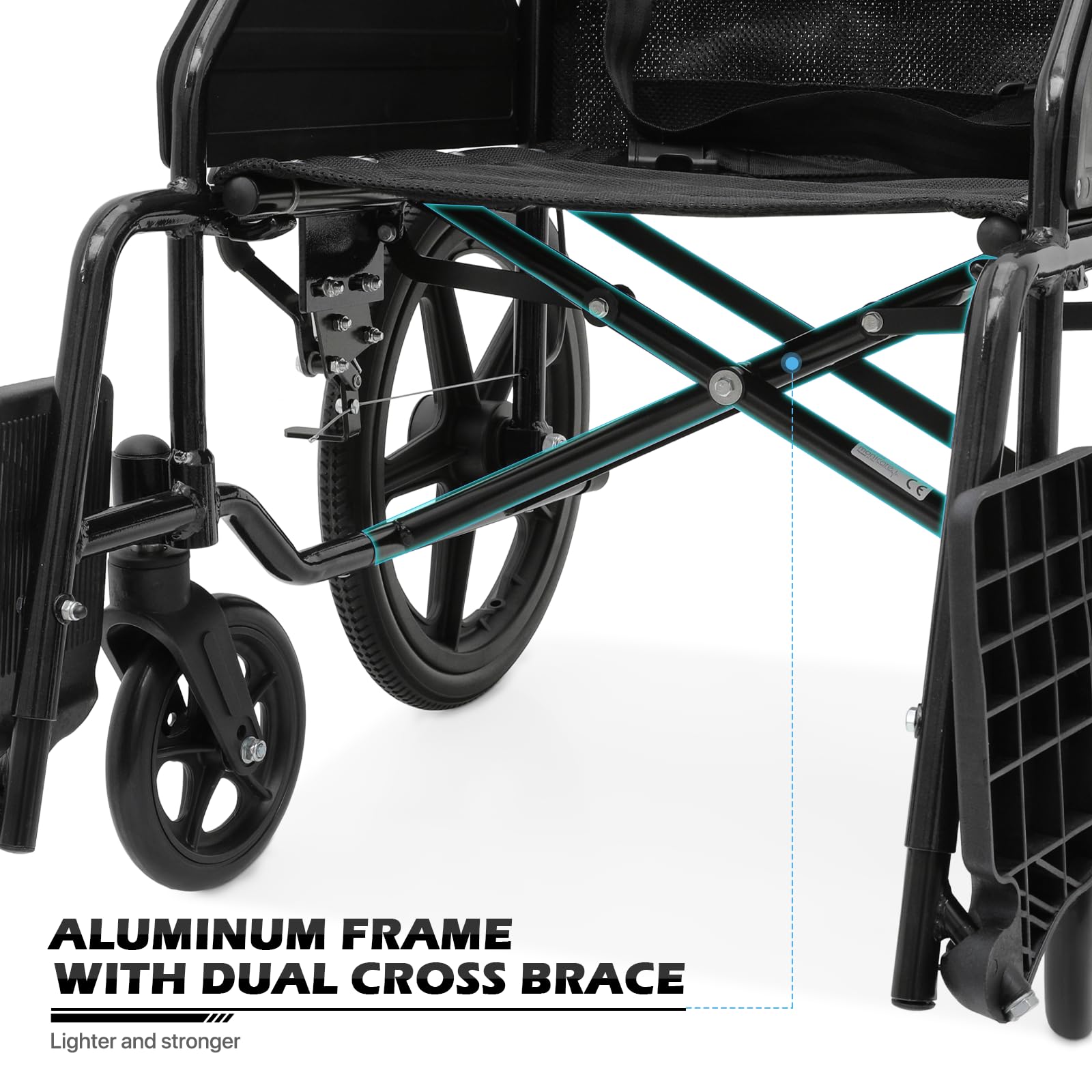 monicare Wheel Chair for Adults with Swing-Away Footrest and Loop-Lock Handbrakes 17.5 inch Seat Wheel Chair 15