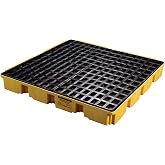 Eagle Square 4 Drum Spill Containment Pallet with Drain, Made in USA,Yellow | High-Density Polyethylene Secondary Containment Trays, Forklift Pockets, 50.5"x50.5"x6.6", 60.5 Gallon Sump, 10,000 lbs Load