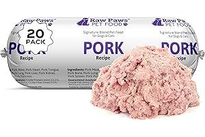 Raw Paws Signature Blend Pet Food for Dogs & Cats - Pork Recipe, 1-lb Rolls (20 Pack) - Fresh Raw Food Made in USA - Natural Dog Food Roll - Frozen Raw Pork Dog Food Log Diet
