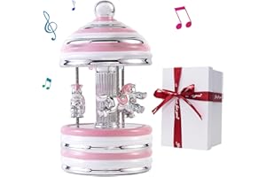 LMMIUU Carousel Music Box Gift Wrapped Ceramic Musical Carousel Color-Changing Lights Music Boxes for Girls Boys Kids Daughter Son Granddaughter Wife Mom Women Birthday Christmas (Pink Circle)