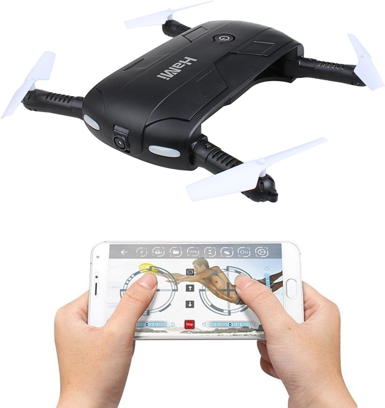 HaMi Foldable Mini Drone,WiFi FPV Quadcopter Drones with 720P Camera 6-Axis Gyro Selfie Drone,Smartphone Controlled RC Helicopter - Black