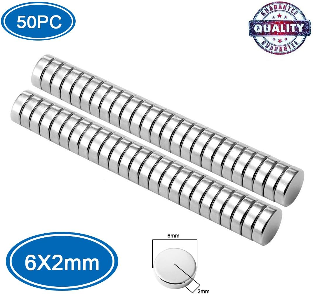 Meamor Strong Neodymium Magnet, White Board Magnet 50 Pieces 6 mm x 2 mm N52, Rare Earth