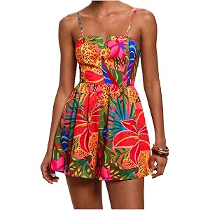 Milumia Women's Tropical Floral Wide Leg Summer Vacation Romper 0utfit | Hawaiian Outfit, Boho, Print, Spaghetti Strap, Beach
