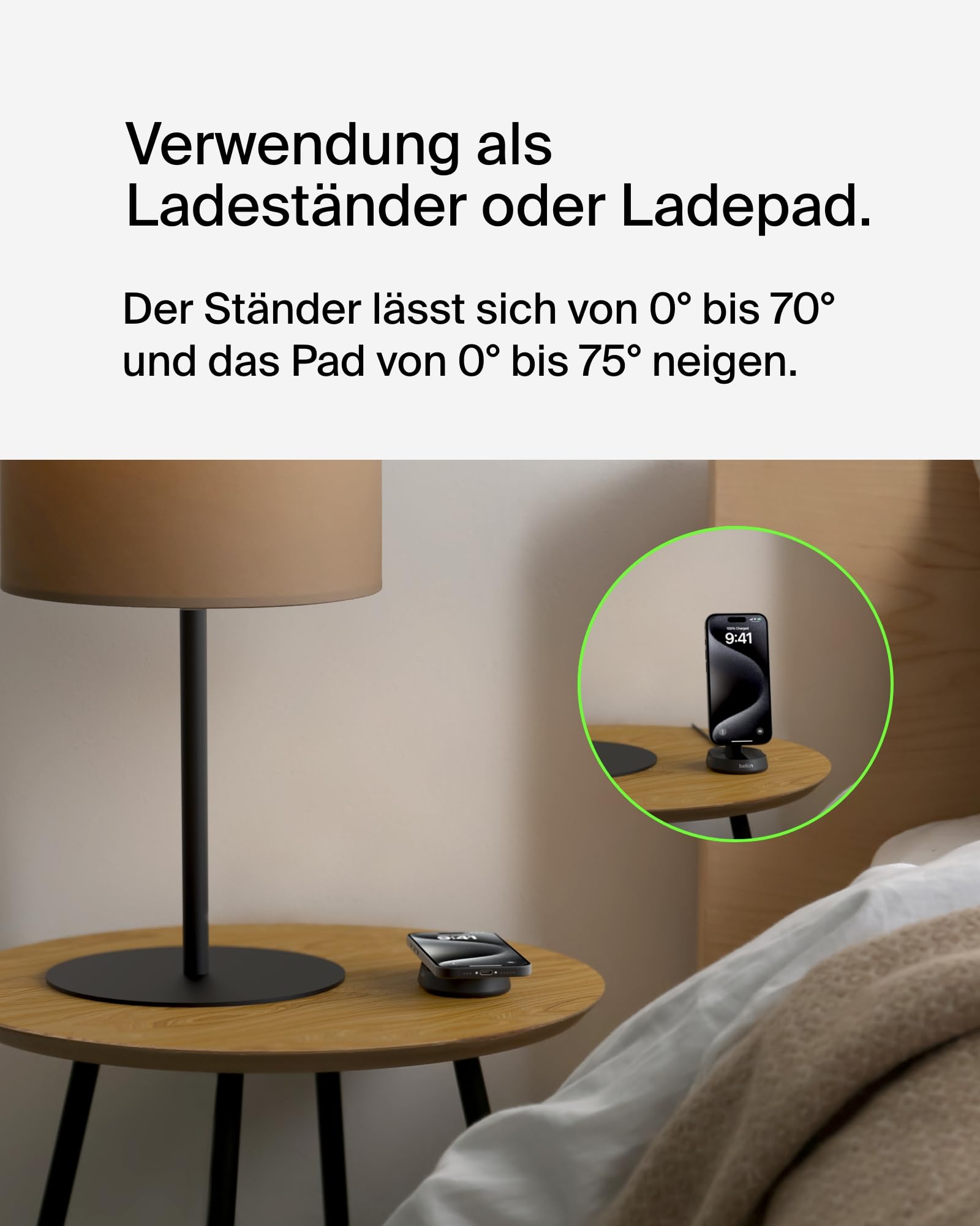Belkin BoostCharge Pro induktive Ladestation 15W, Qi2-Ladegerät, kabelloses Ladegerät, kompatibel mit MagSafe, kabelloses Qi2-Ladestation für Apple iPhone 16/15/14/13/12, inkl. 20-W-Netzteil – Schwarz 3