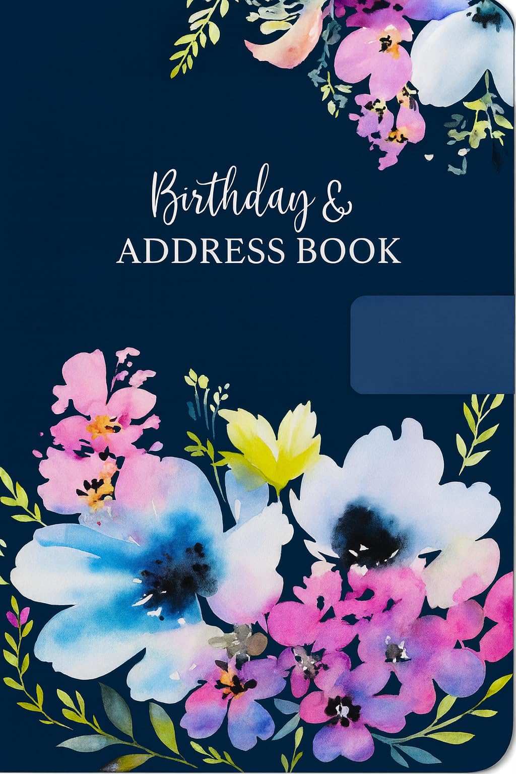 Tallon (7573) A5 Size Address & Birthday Book Satin Navy Blue Fabric Floral Design Magnetic Closure-(21x15cm) Book
