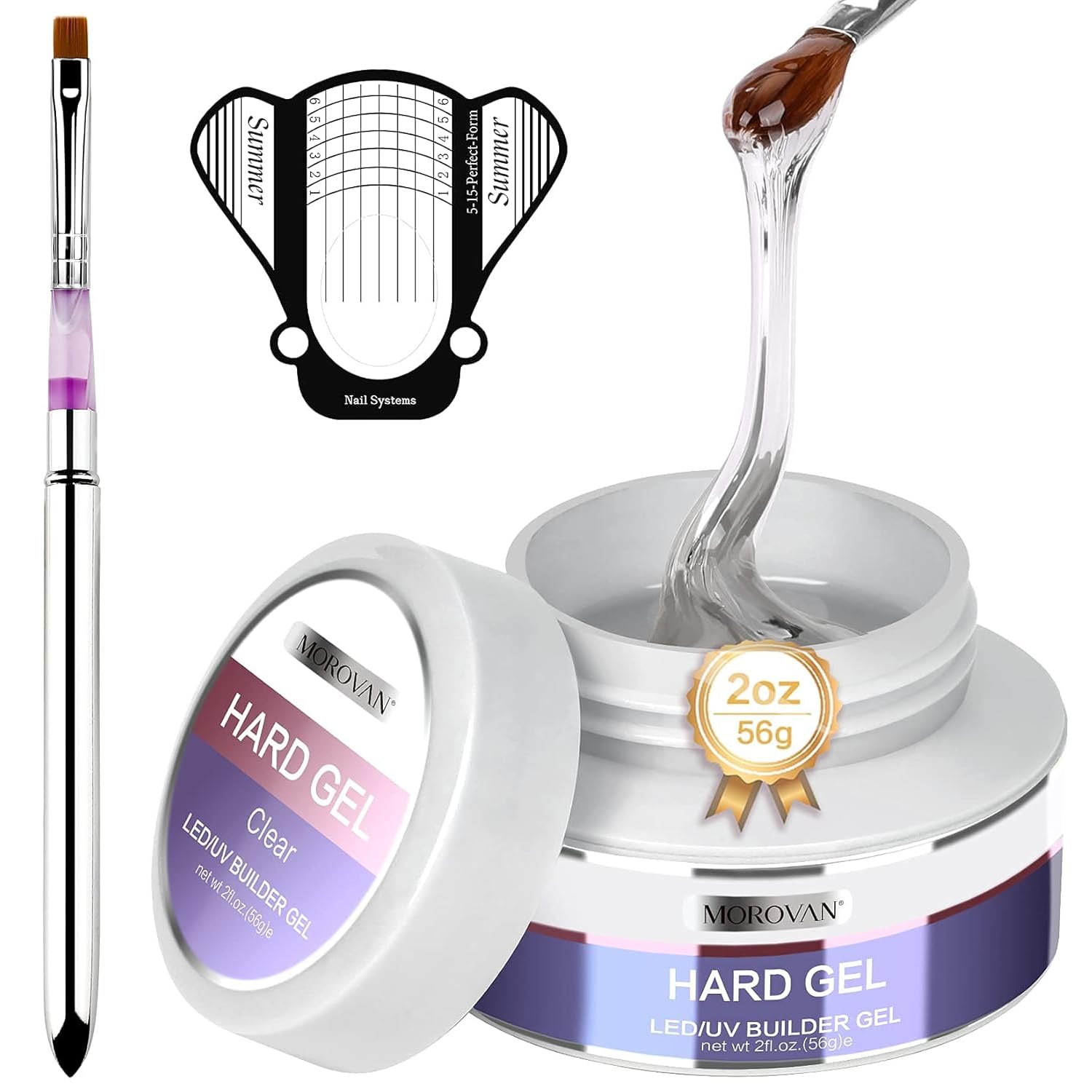 Photo 1 of Morovan Clear Builder Gel for Nails: UV/LED Hard Gel Kit - 2oz Strong 3D Sculpting Extension Strengthen Professional Art Manicure Set with Forms & Brush Supplies