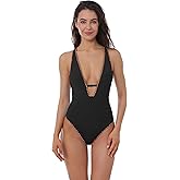 Lucky Brand Womens Marbella Maillot One Piece Swimsuit, Plunge Neck, Bathing Suits for Women