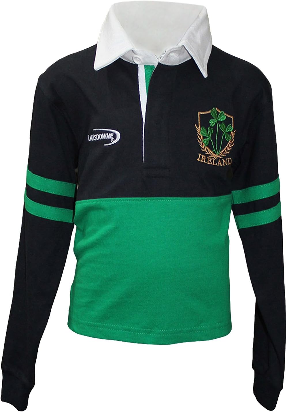 Lansdowne Emerald and Navy Ireland Shamrock Ireland Long Sleeve Rugby Shirt