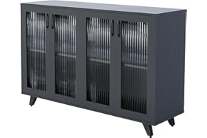 Panana Kitchen Buffet Server Table Accent Sideboard Cupboard Server Buffet Console Table with Doors Cabinet (49inch, Black)