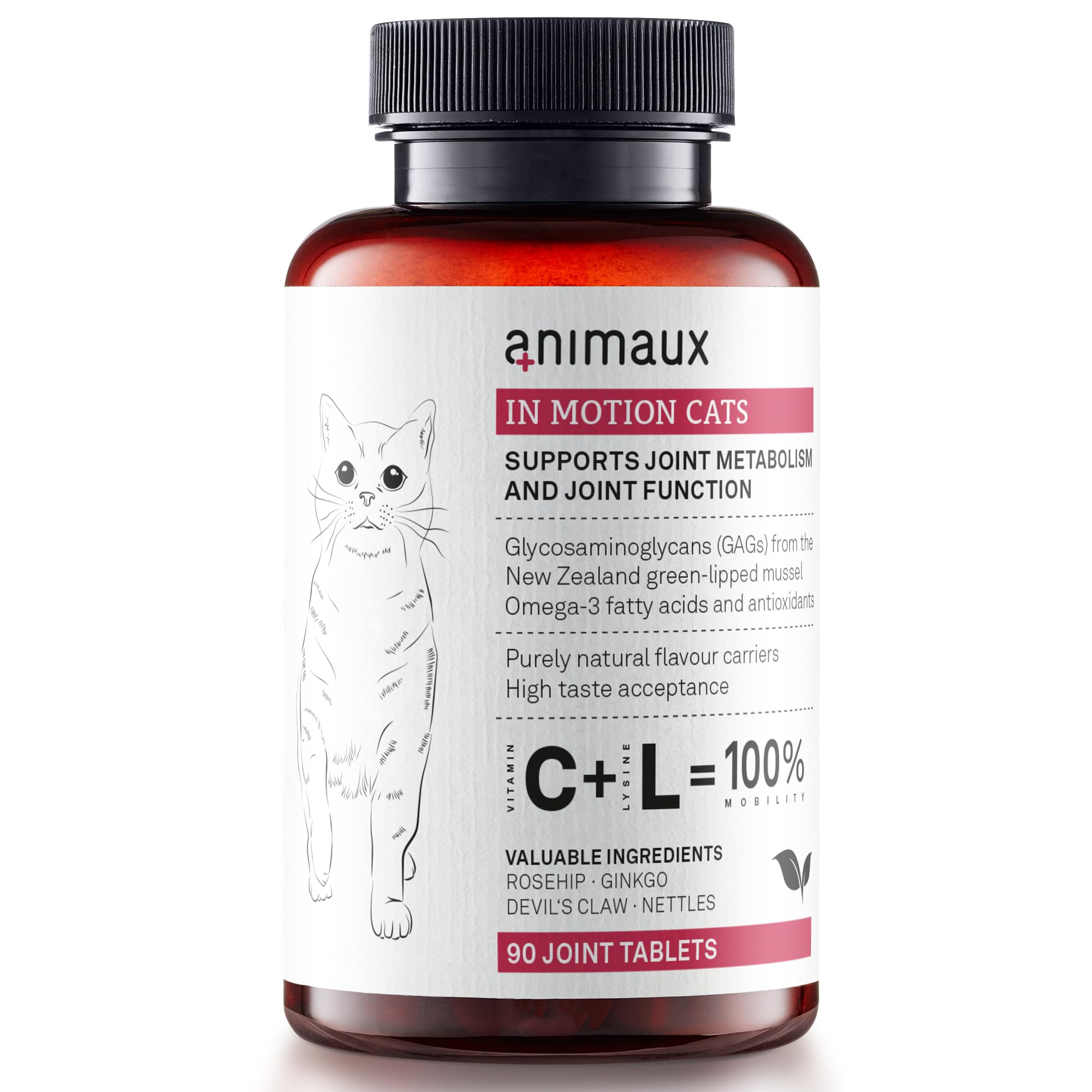 animaux in Motion Cats – 90 chewable tablets – Supplement for cats, with green-lipped mussel, devil's claw, collagen, supports bones, joints & cartilage