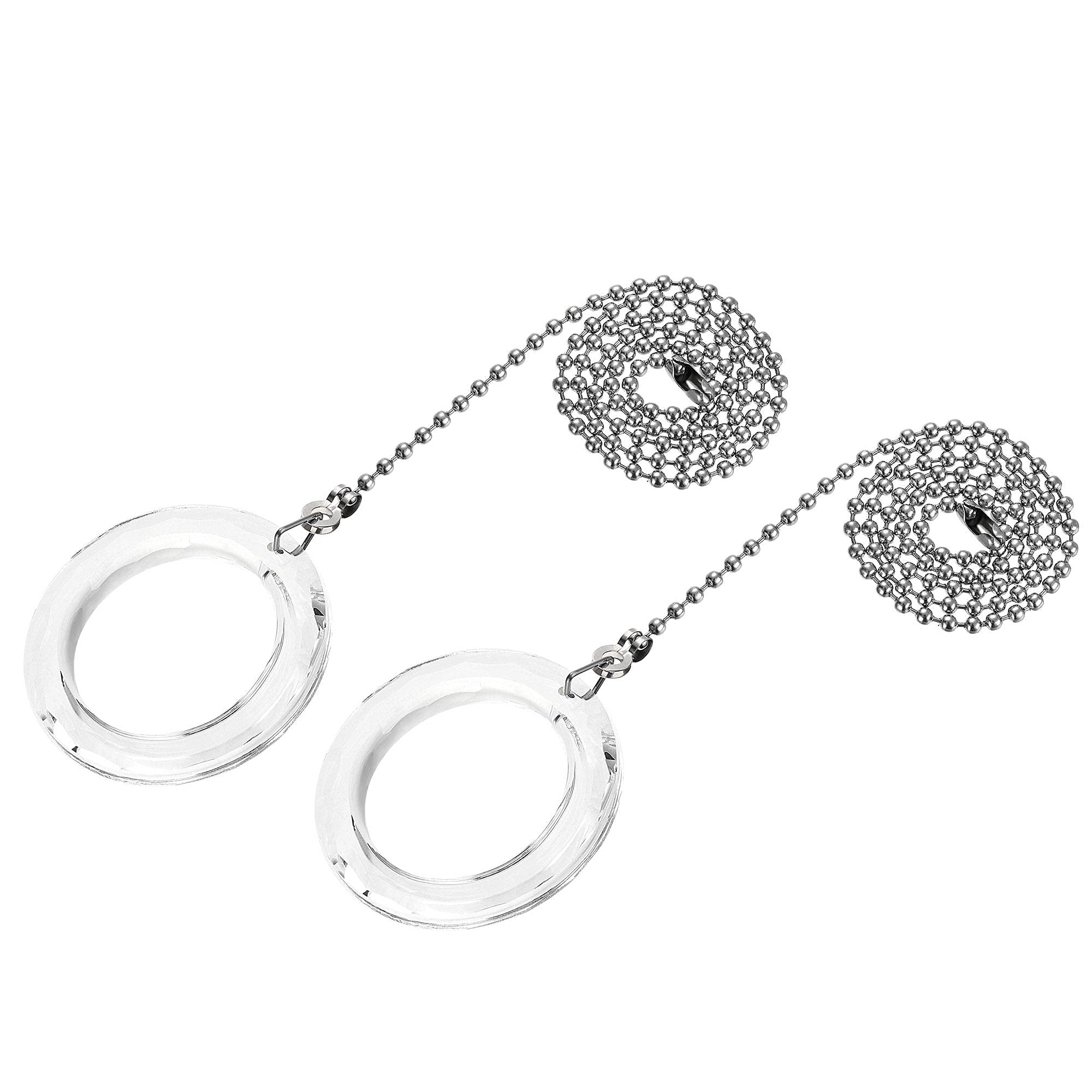 sourcing map Ceiling Fan Pull Chain, 20 Inch Nickel Finish Chain Ornament Extension, 50mm Clear Crystal Circle Pendant 2Pcs