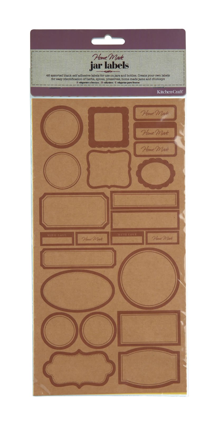 KitchenCraft Home Made Natural Jar Labels - Set of 46 Assorted Shapes