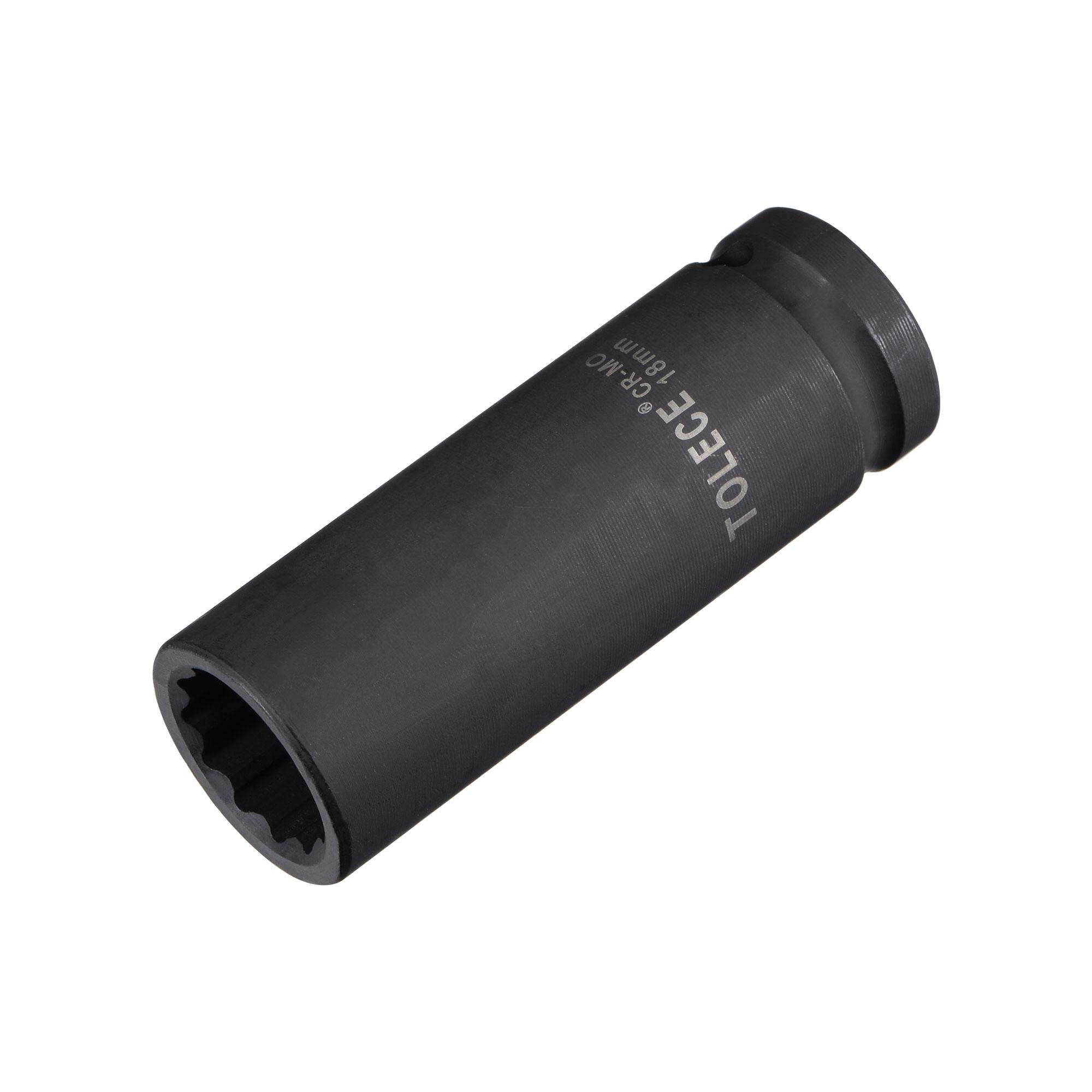 sourcing map 1/2-Inch Drive 18mm 12-Point Deep Impact Socket, CR-MO Steel 78mm Length, Metric Sizes