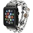 GEMEK Compatible With Black Apple Watch Band 38/40/41mm Women Pearl Bracelet Strap, Fashion Handmade Elastic Agate Replacement for iWatch Bands Series 9 8 7 6 5 4 3 2 1 Wristband (Gray)