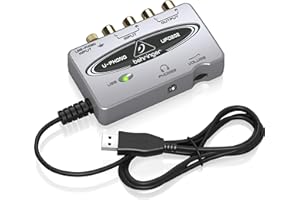 Behringer UFO202-BK USB Audio Interface Vinyl Recording Bundle, Black