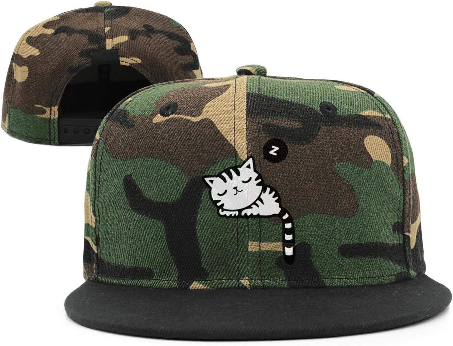 TTZHI Camouflage Baseball Cap for Men Women,z Sleeping cat Adjustable Snapback Flat Hat