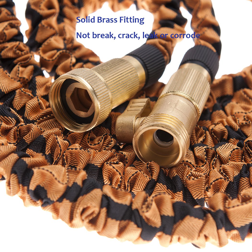 Green Land Expandable Garden Hose with 9 in 1 Spray Nozzle Double Latex Core, Solid Brass Connector for Watering Plants, Auto Wash, Cleaning Patio Garage - 100 Feet, Orange