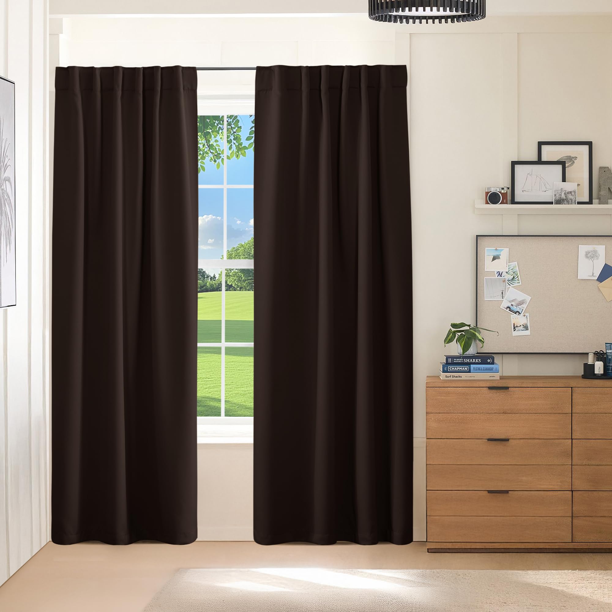 PONY DANCE Blackout Curtains Thermal Insulated Window Treatment Panels Room Darkening Shade Drapes for Living Room Back Tab/Rod Pocket Bedroom Draperies, 34 x 84 Inch, Brown, 2 Panels Image PONY DANCE Blackout Curtains Thermal Insulated Window Treatment Panels Room Darkening Shade Drapes for Living Room Back Tab/Rod Pocket Bedroom Draperies, 34 x 84 Inch, Brown, 2 Panels Image
