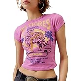 Graphic Baby Tees for Women Y2k Short Sleeve Floral Print Crop Tops Vintage Aesthetic Summer Teens Girl T-Shirt
