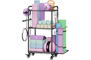 JUSGYM Multi-Functional Home Gym Storage Rack - Yoga Mat Storage Rack, Dumbbell Weight Rack & Workout Equipment Storage with Heavy-Duty Steel Construction for Gym Fitness Organizer