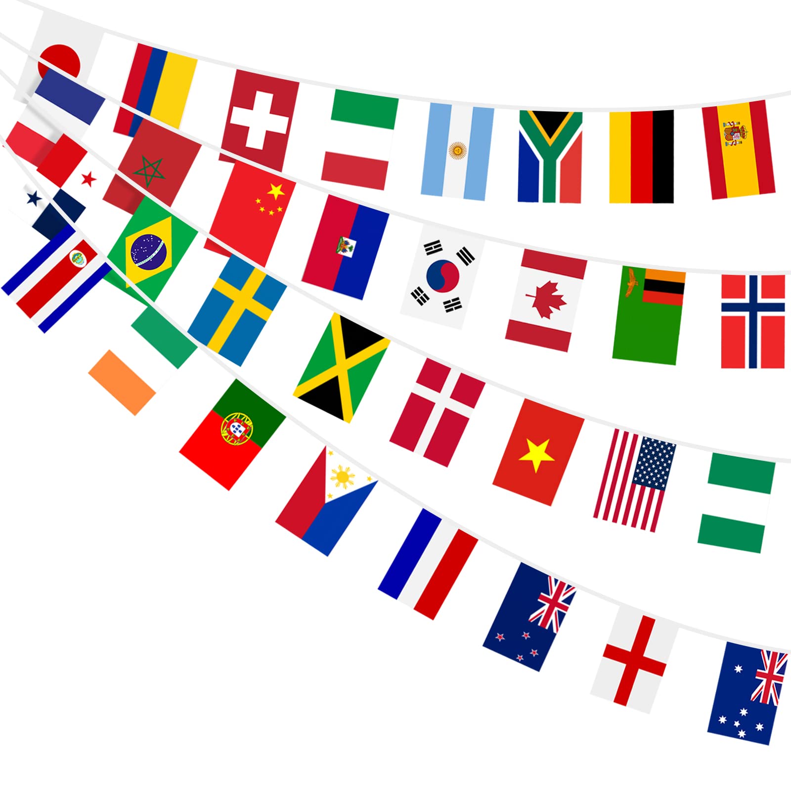 AhfuLife World Flags Bunting for World Cup Party Decorations, Double Sides Fabric Flags Bunting for Euro Rugby Football Bar Club Garden Decor (1 Pack)