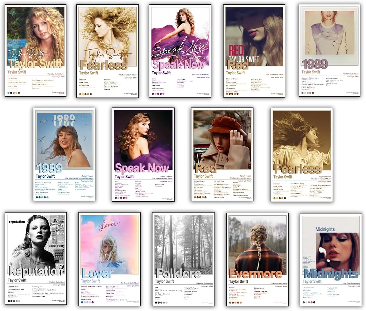 Wall Décor - XIUXIN Taylor Poster for Walls Album Cover Swift Paper Posters Aesthetic Wall Art Print for Room Decor set of 14 Gifts for Boys Girls Teens 8x12 inch Unframed