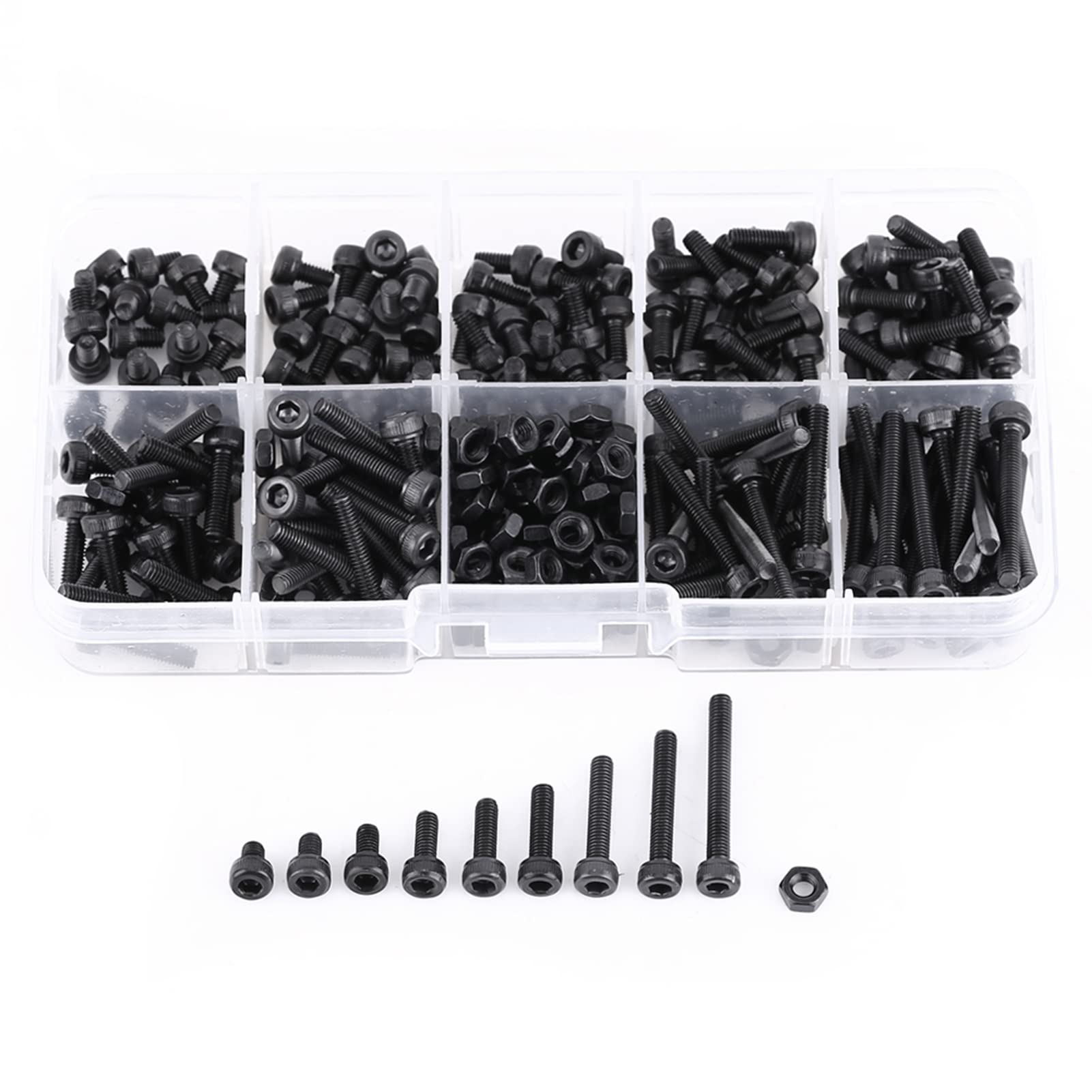 Hilitand 280 Pcs/Set M3 Cap Head Hex Socket Bolt Screw Nut - Metric Machine Fastener Assortment Kits, 100pcs Nuts & 180pcs Screws Repair Tool Accessory