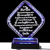 Meaningful Crystal Gifts for Uncle From Niece Nephew I Love You Personalised Glass Statue Plaque with LED Light Base Presents for Best Uncle Birthday Christmas Keepsakes for Him Table Decor