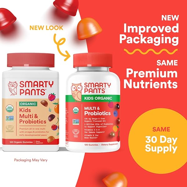 SMARTYPANTS ORGANIC KIDS MULTIVITAMIN GUMMIES: PROBIOTICS, OMEGA 3 (ALA), VITAMIN D3, C, VITAMIN B12, B6, A, K & ZINC FOR IMMUNE SUPPORT, BIOTIN, THREE FRUIT FLAVORS, 120 COUNT (30 DAY SUPPLY)
