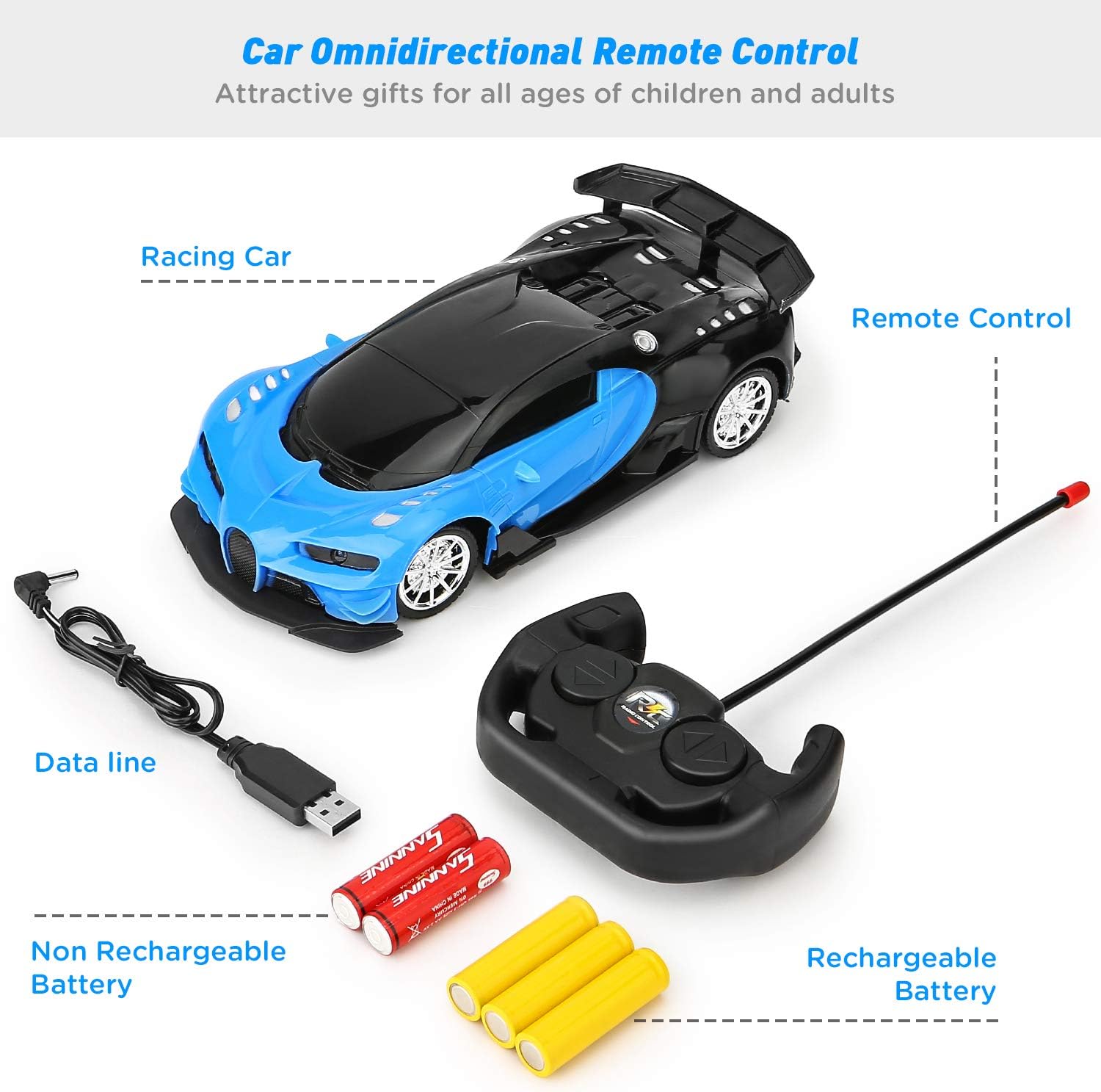 Remote Control Car - 1/16 Scale Electric Remote Toy Racing, with Led Lights High Speed RC Toy Car for Kid 3 4 5 6 7 8 9 Year Old Boys and Girls (Blue): Toys & Games