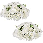 NUPTIO Flower Ball Arrangement Bouquet - 2 Pcs 15.7 inch Diameter White Fake Flowers Roses Balls for Centerpieces Tables - Artificial Rose Arrangements for Wedding Centerpiece Table Decorations